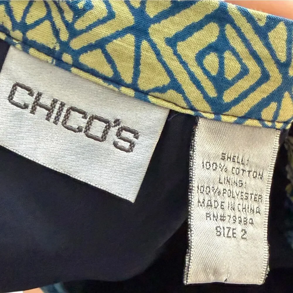 Chico's Bohemian Blue Patchwork Geometric Floral Batik Hippie Maxi Skirt L 2